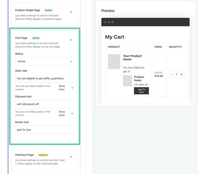 cart page settings