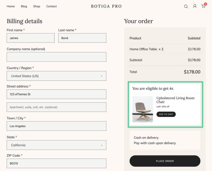 Deal on checkout page example