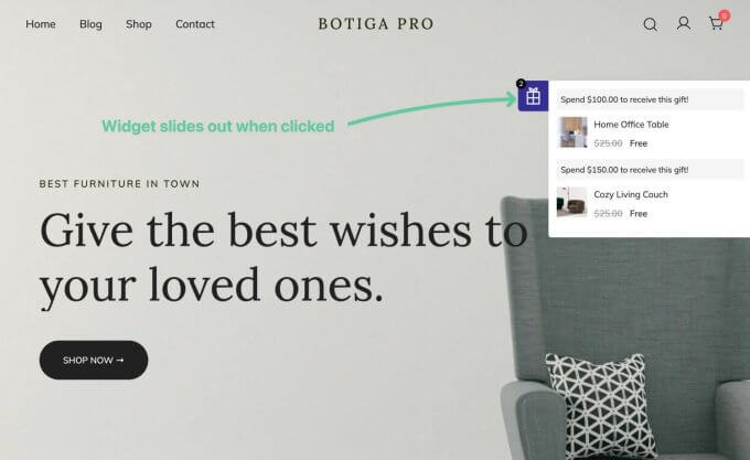 An example of a WooCommerce free gift widget