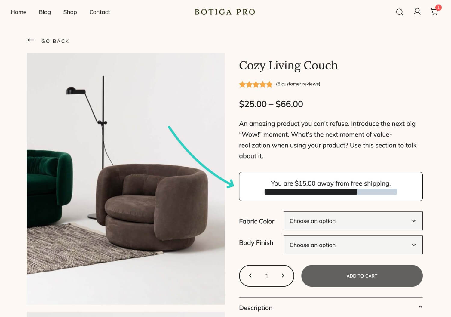 Another example of a WooCommerce free shipping progress indicator