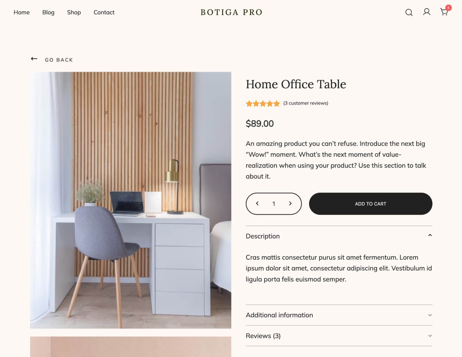 In stock product example