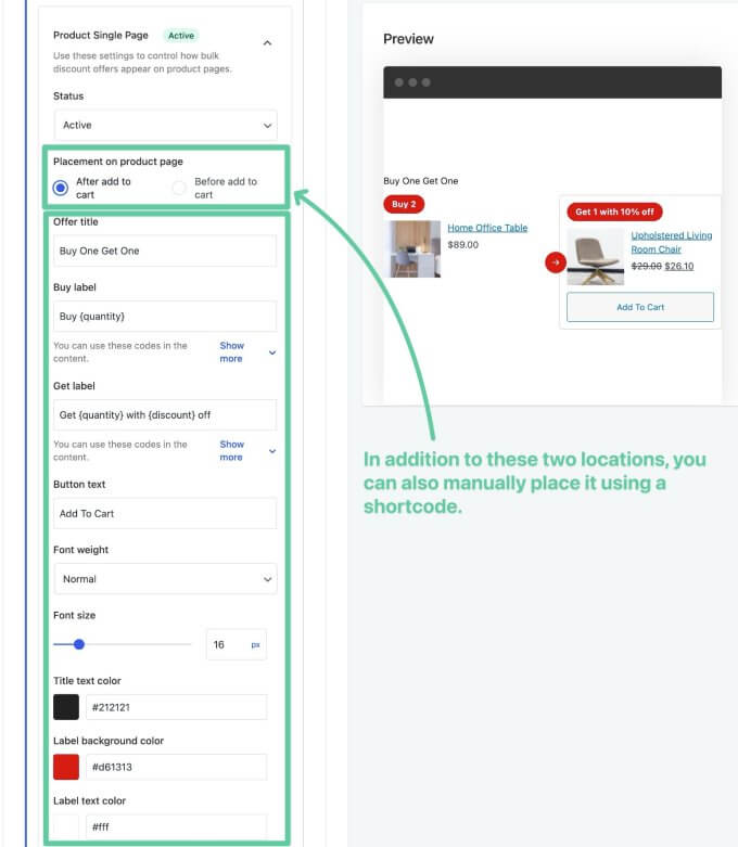 Single product settings