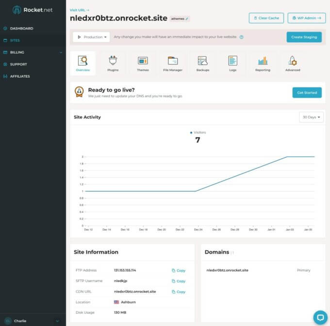 Main site dashboard