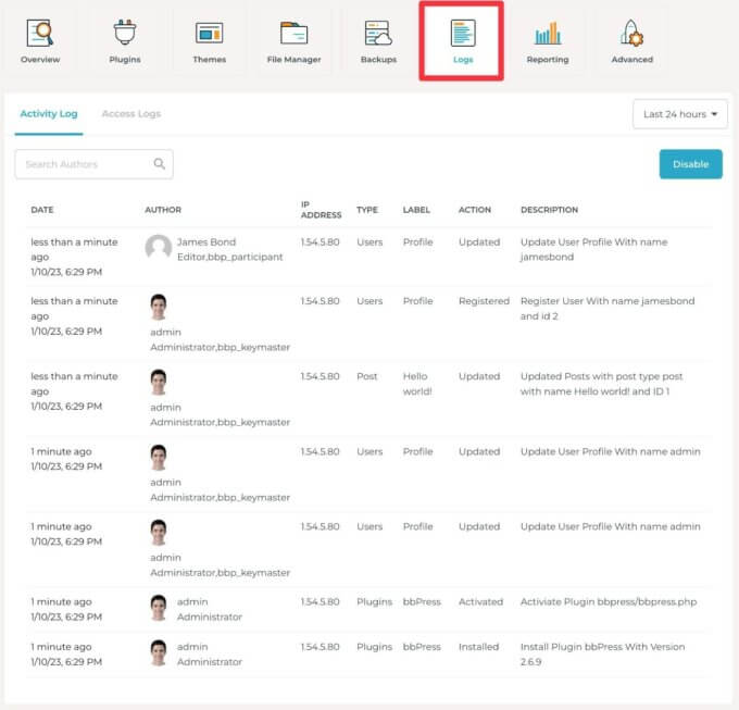 Activity logging