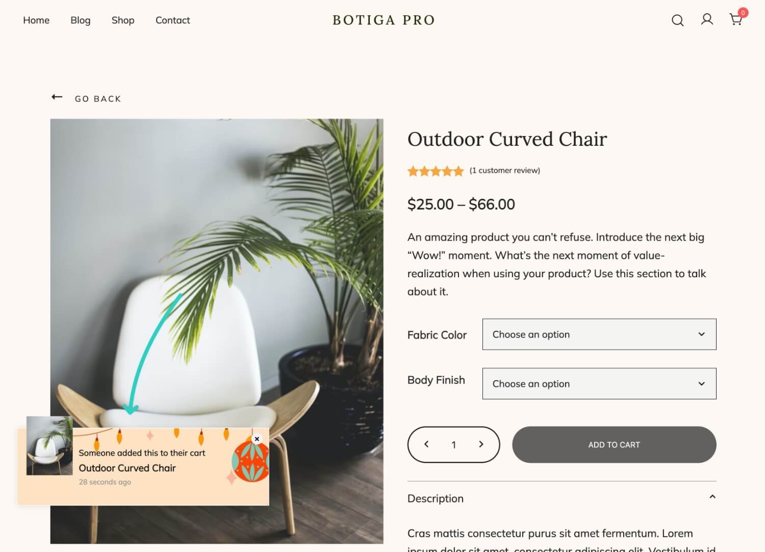 An example of add to cart notifications