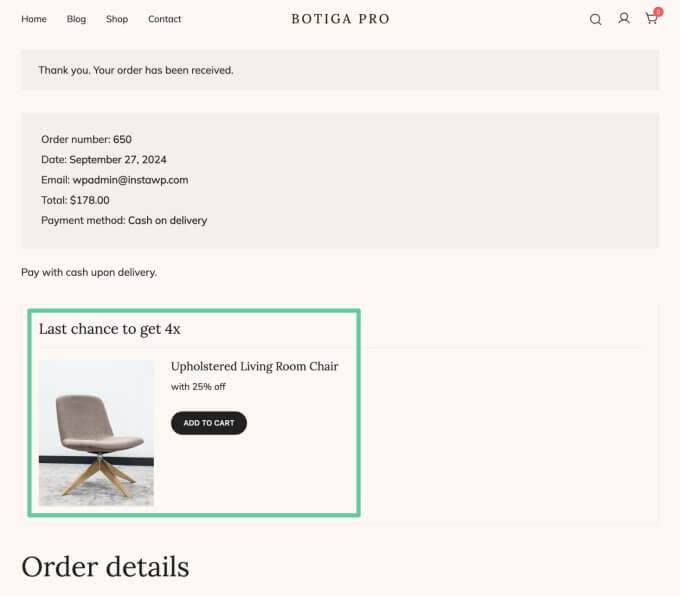 Deal on thank you page example