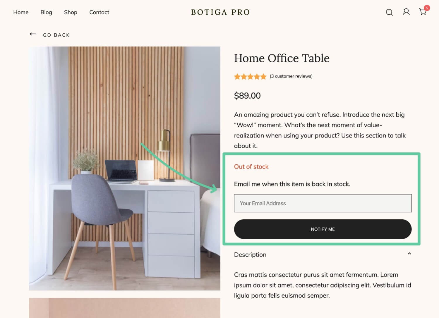 An example of a WooCommerce waitlist email subscribe form