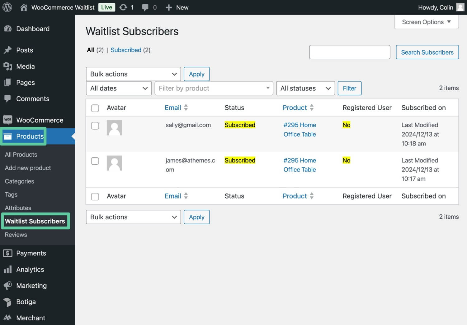 How to manage the WooCommerce waitlist email subscribers
