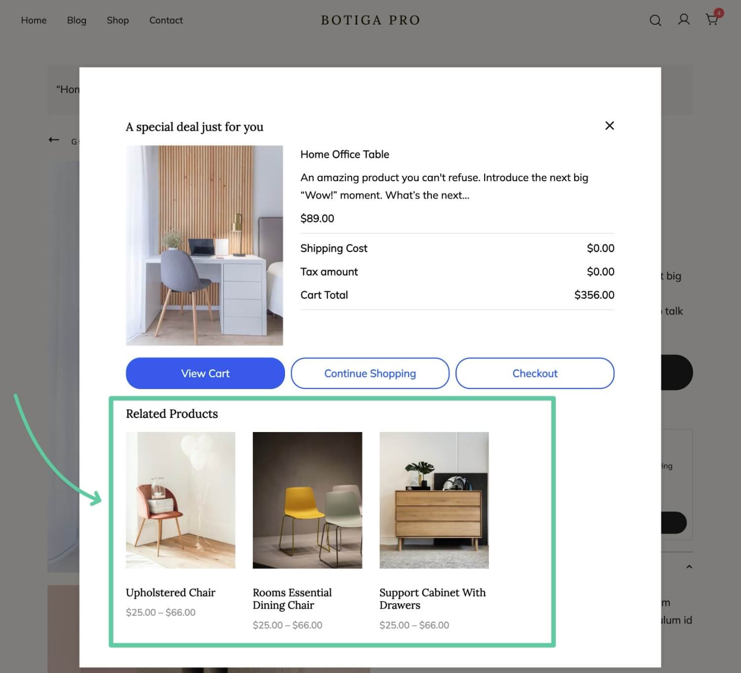 An example of adding products to the upsell popup