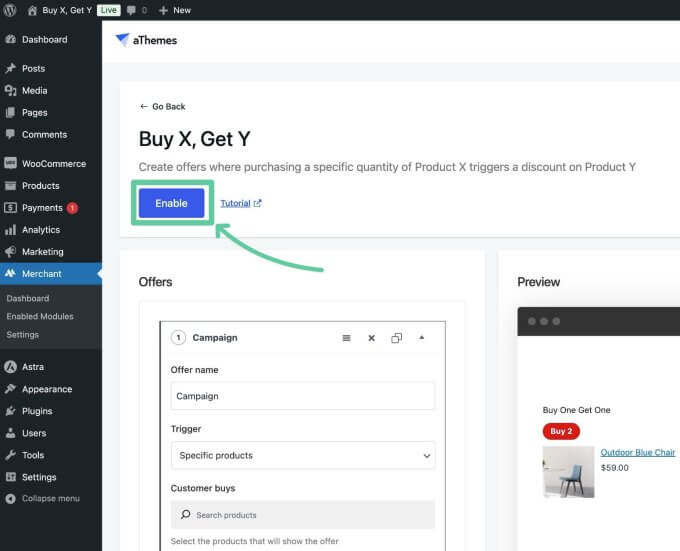 Enable WooCommerce Buy X, Get Y module in merchant