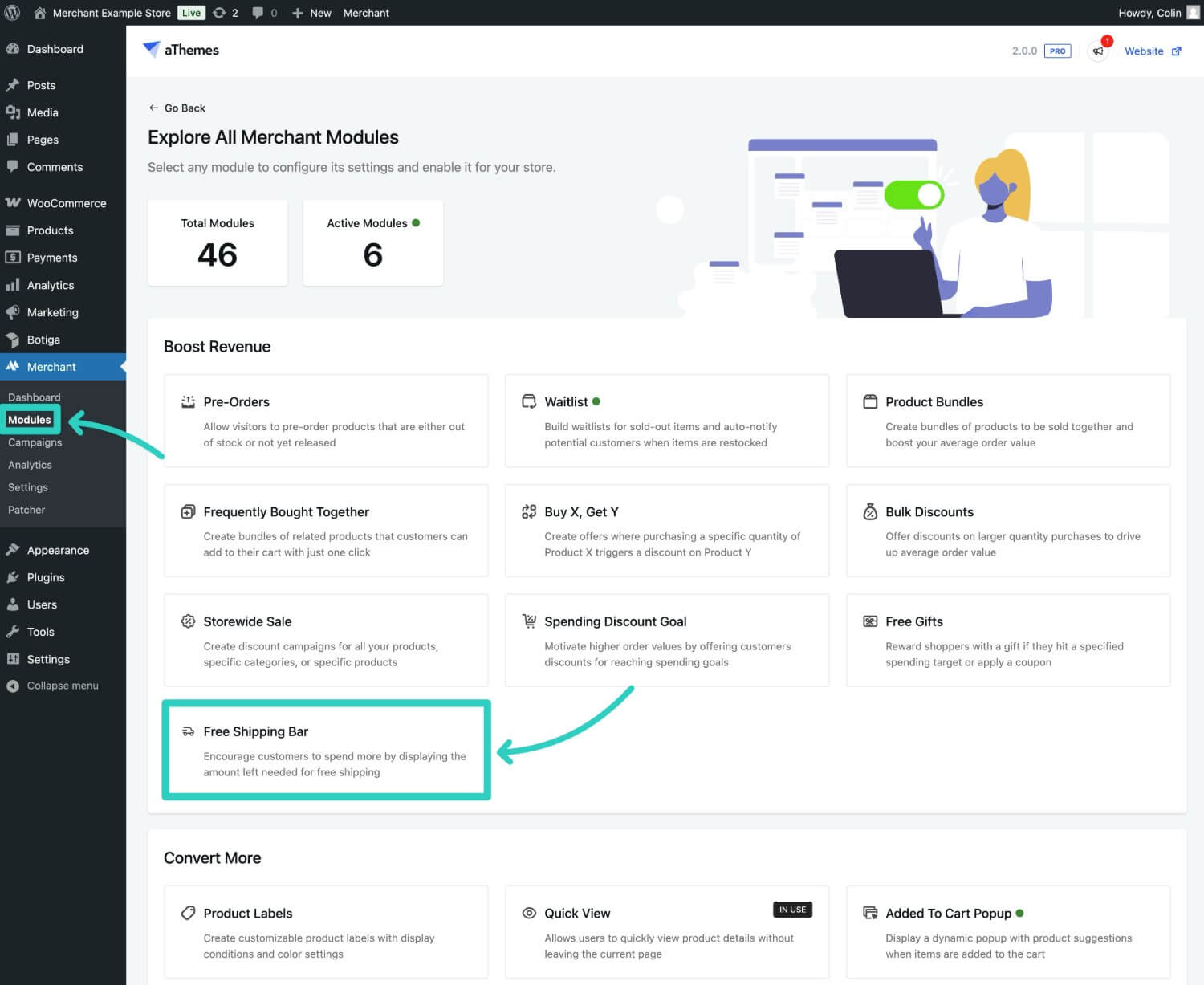 Access the Free Shipping bar module