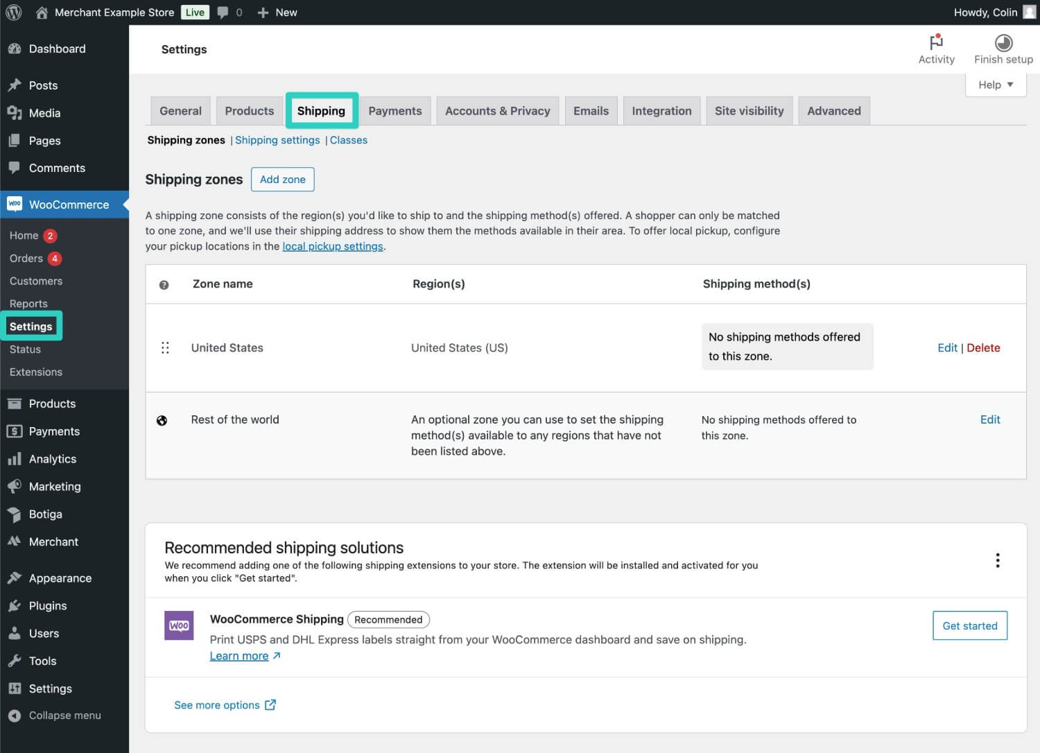 Create shipping rule in Woo