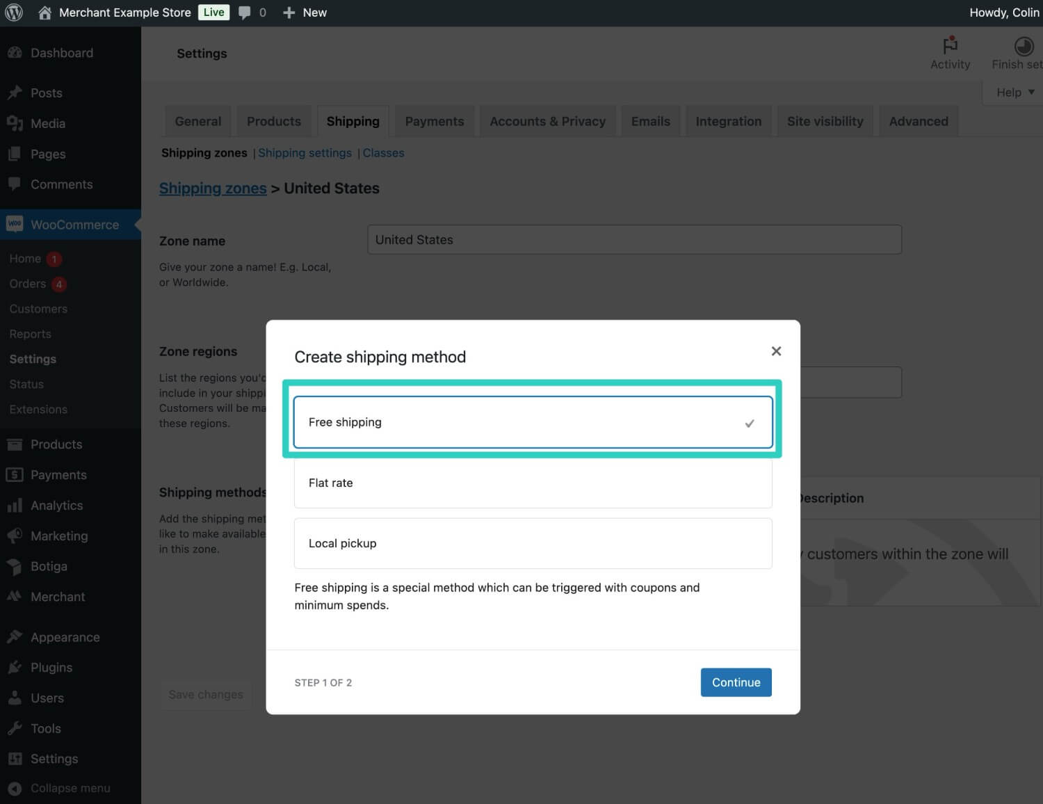Choose free shipping method