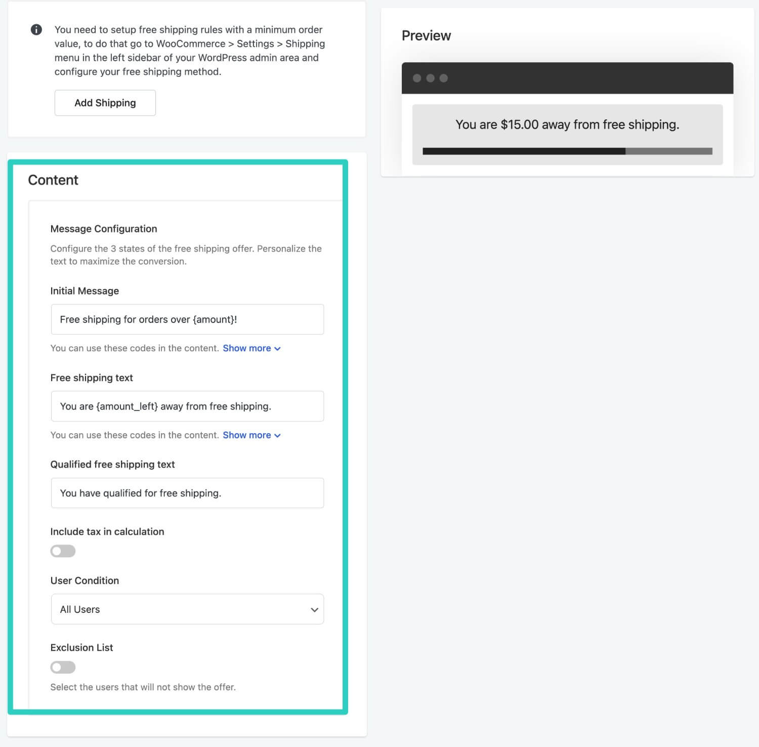 Configure content settings