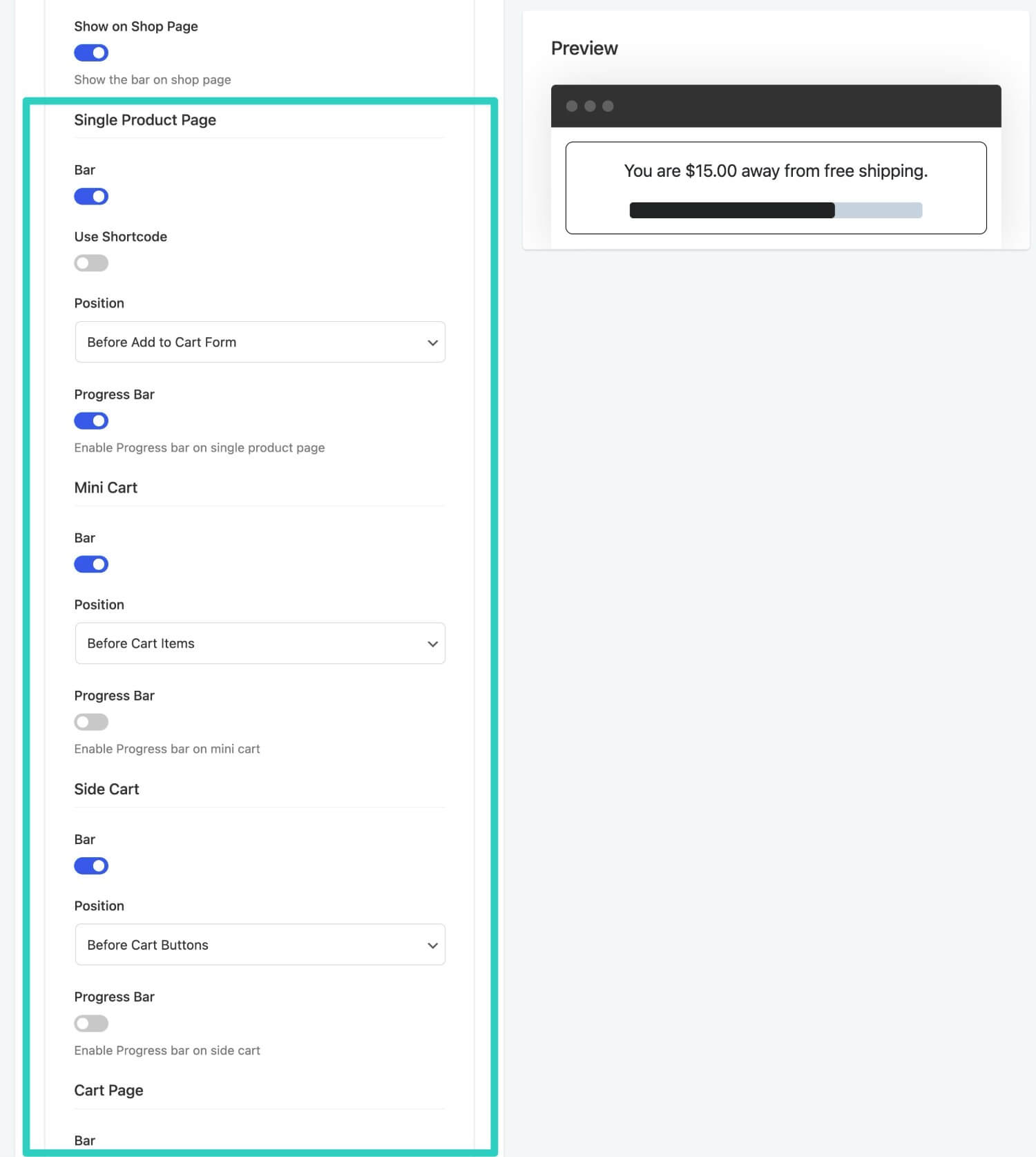 Configure other free shipping progress locations