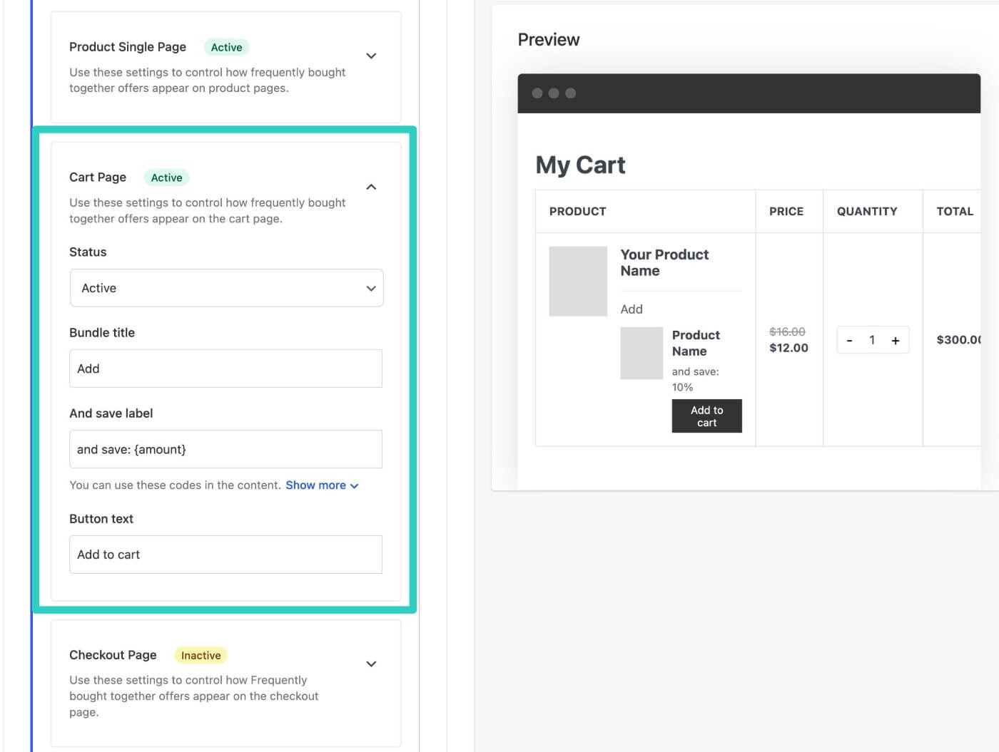 Cart page options
