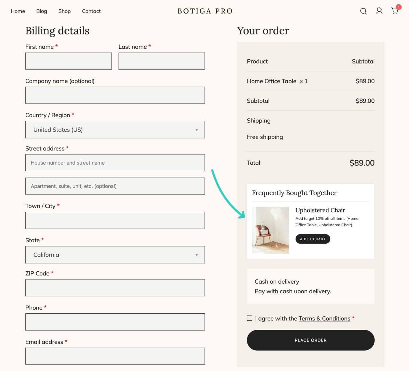 Checkout page example