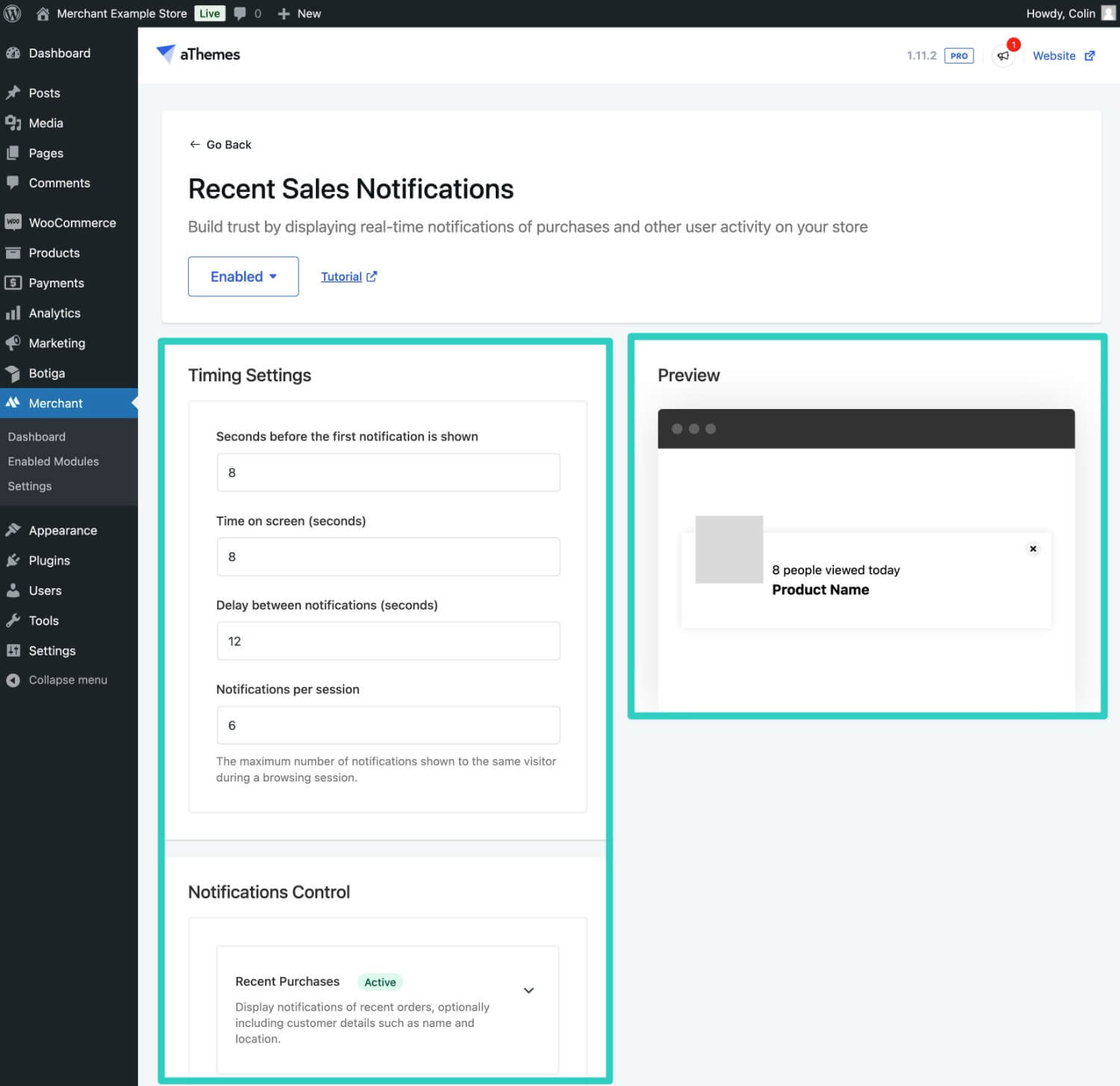 Module settings area