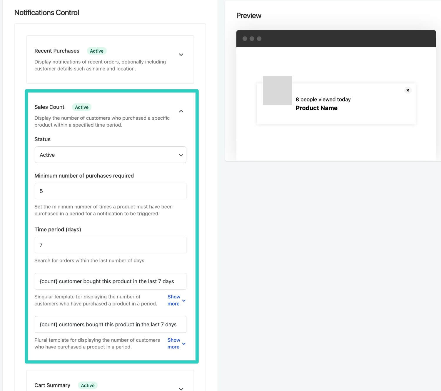 Sales count notifications