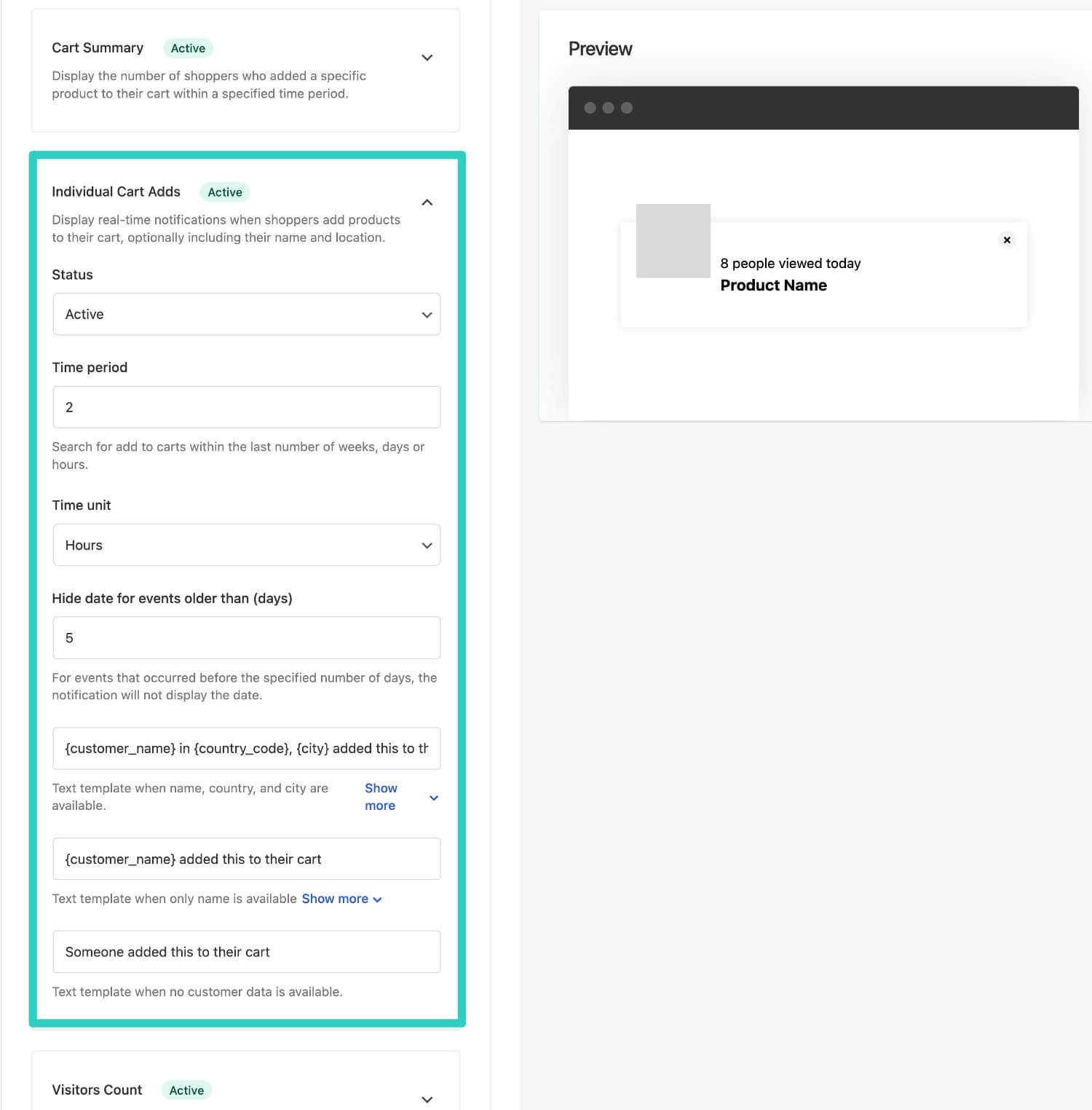 Individual add to cart notifications