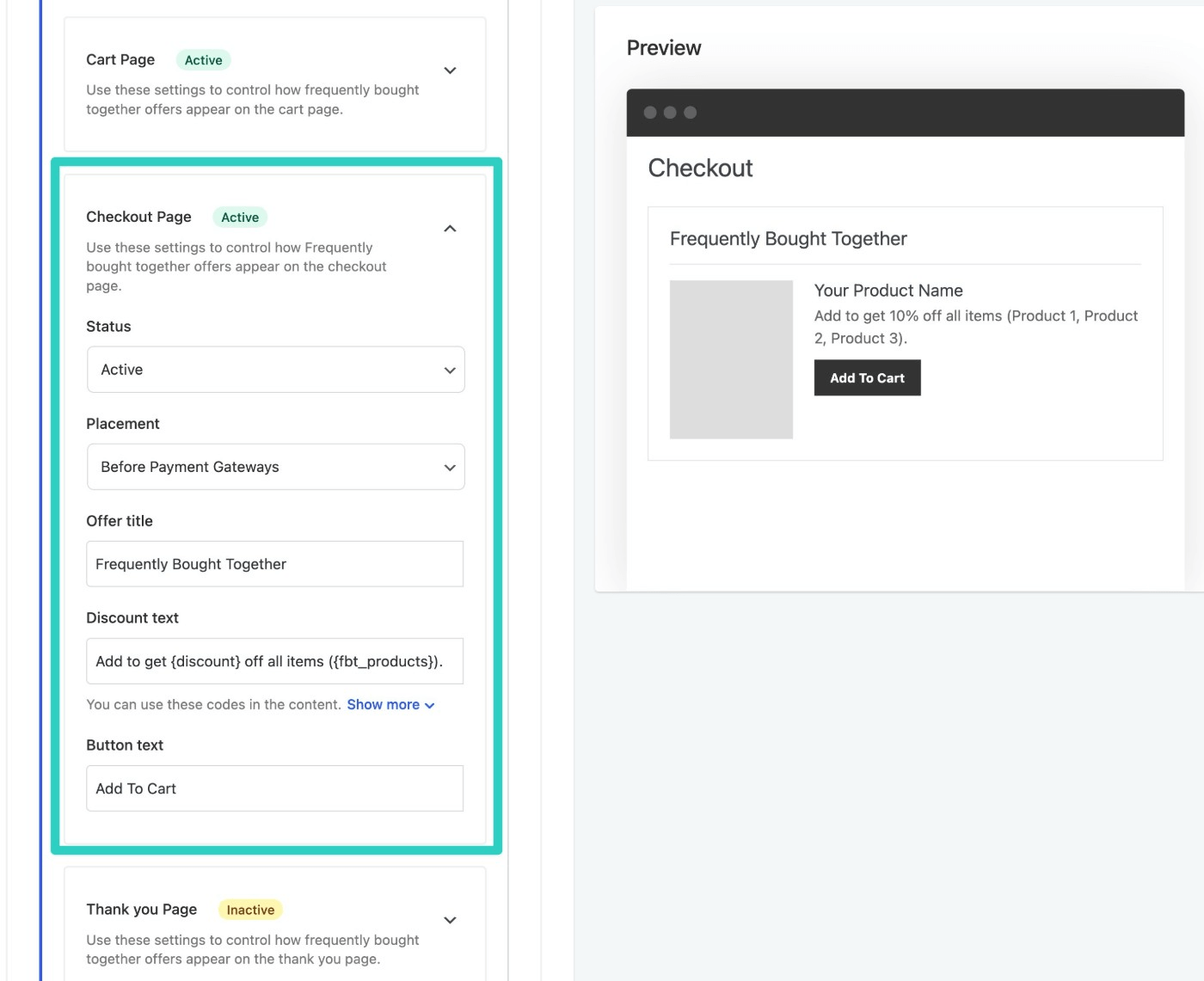 Checkout page options